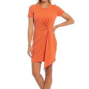 NWT Belle Badgley Mischka Dress Devin Stretch Crepe Short Sleeve Orange -size 2